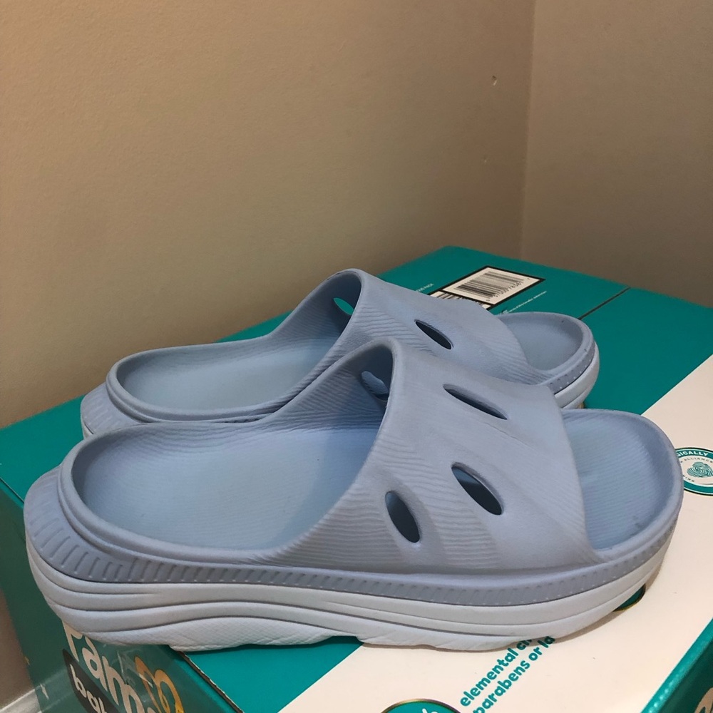 Light Blue Slip-On Platform Recovery Slides Plantar Fasciitis
